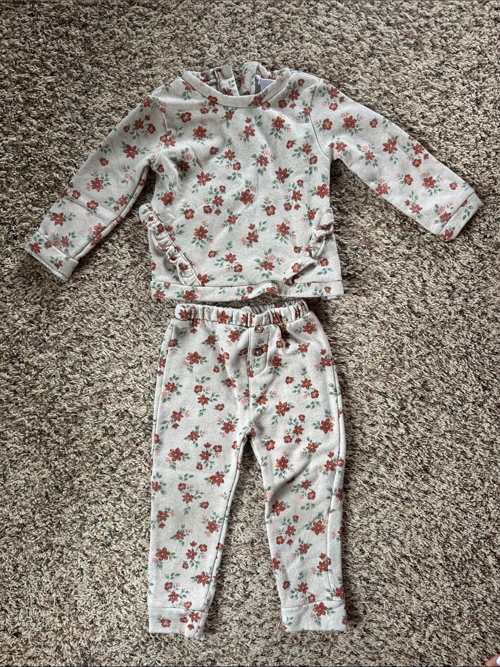 Floral Ruffle Kids Set - Cream with Rust Flowers